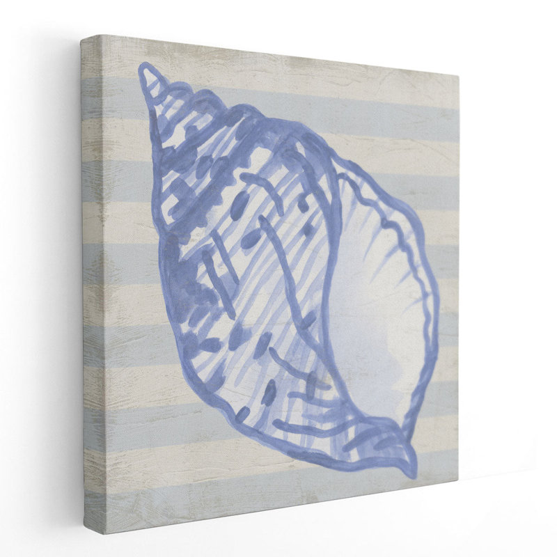«Blue Shell on Stripes I», reproduction d'art sur toile, H 30 po x l 30 po