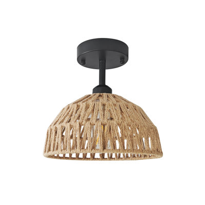 Boho 1-Light Farmhouse Rattan Ceiling Light Fixtures, 10.5" Flush Mount With Hand-Woven Shade