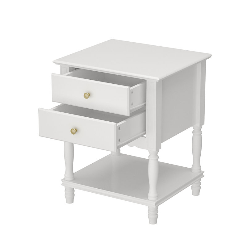 Table de chevet blanche à deux tiroirs, Blanc