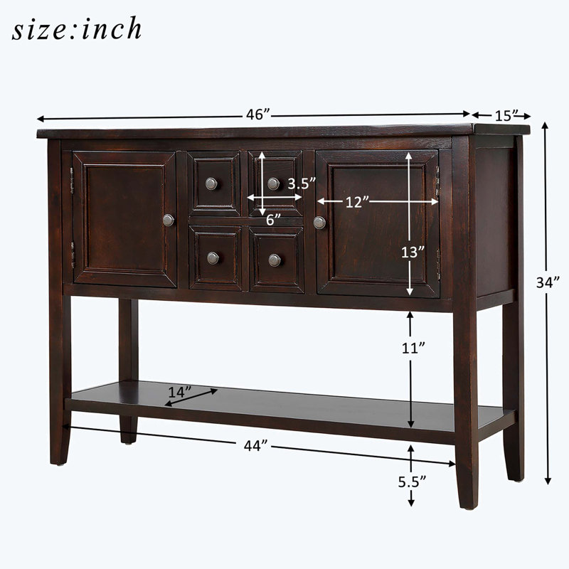 Cambridge Series Buffet Sideboard Console Table with Bottom Shelf, Espresso