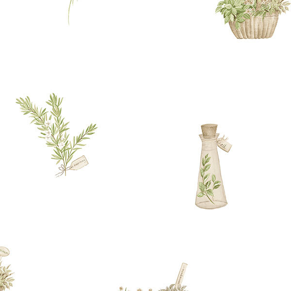 Papier peint herbes fraîches 32,7 pi x 20,5 po Laneer, Beige / vert