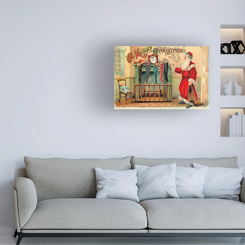 Art sur toile Marcus Jules Santa At Fireplace, H 30 po x l 47 po