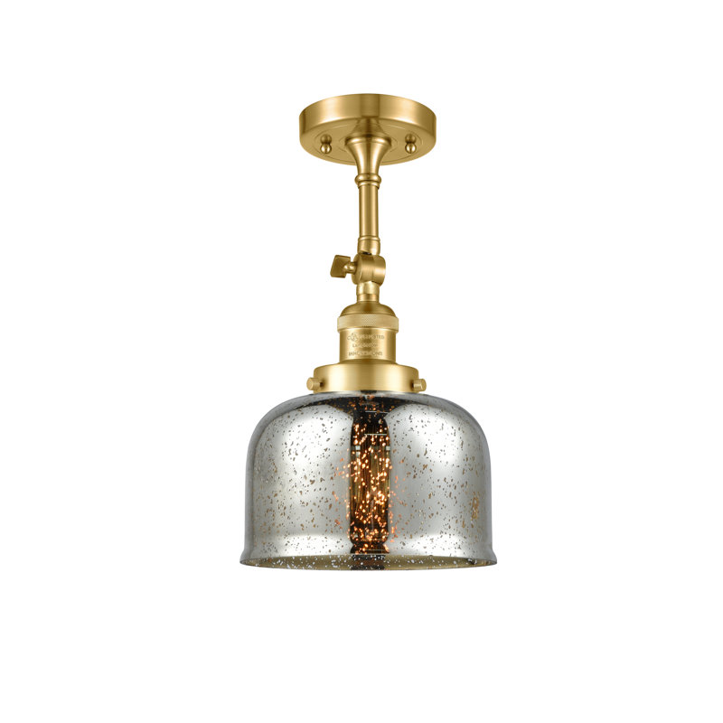 Handley Glass Semi Flush Mount, 3.5 Watt Vintage LED Bulb, Silver Plated Mercury, Satin Gold