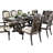 Arca 9Pc Dining Table Set With 8 Ivory Fabric Chair, Rustic Solid Wood