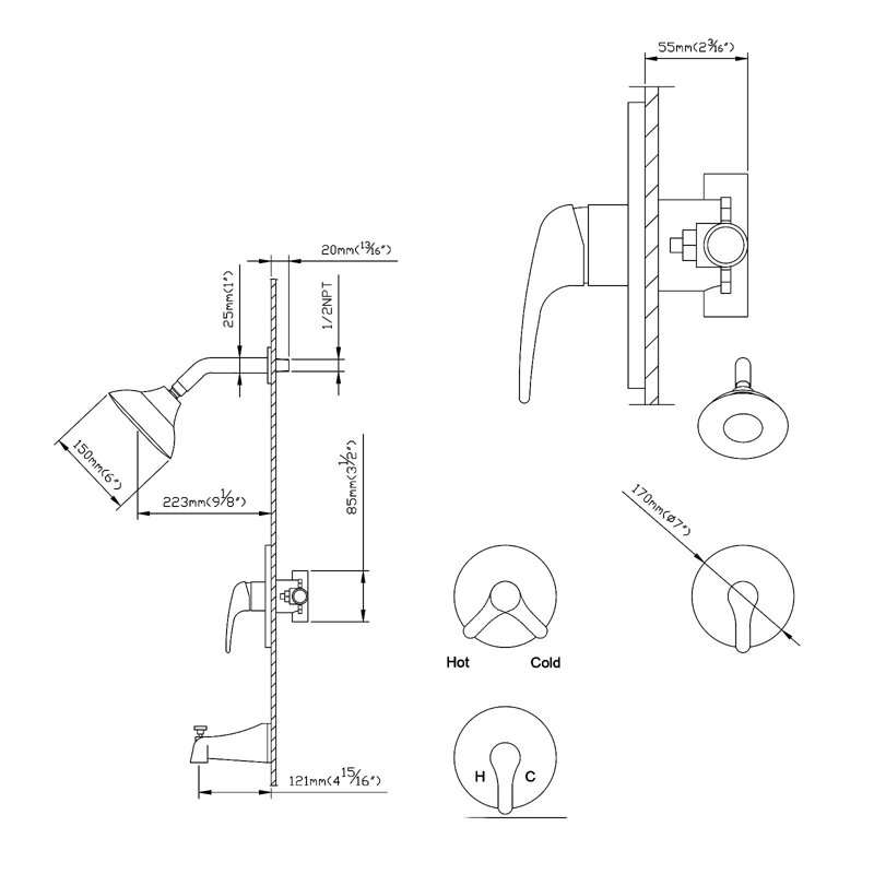 Pressure Balanced 5-Function Shower System with Rough-in Valve