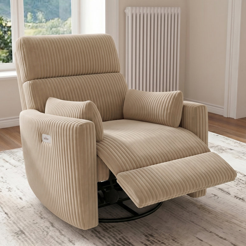 Fauteuil inclinable en velours côtelé de 36,6 po de large avec pivot , Kaki