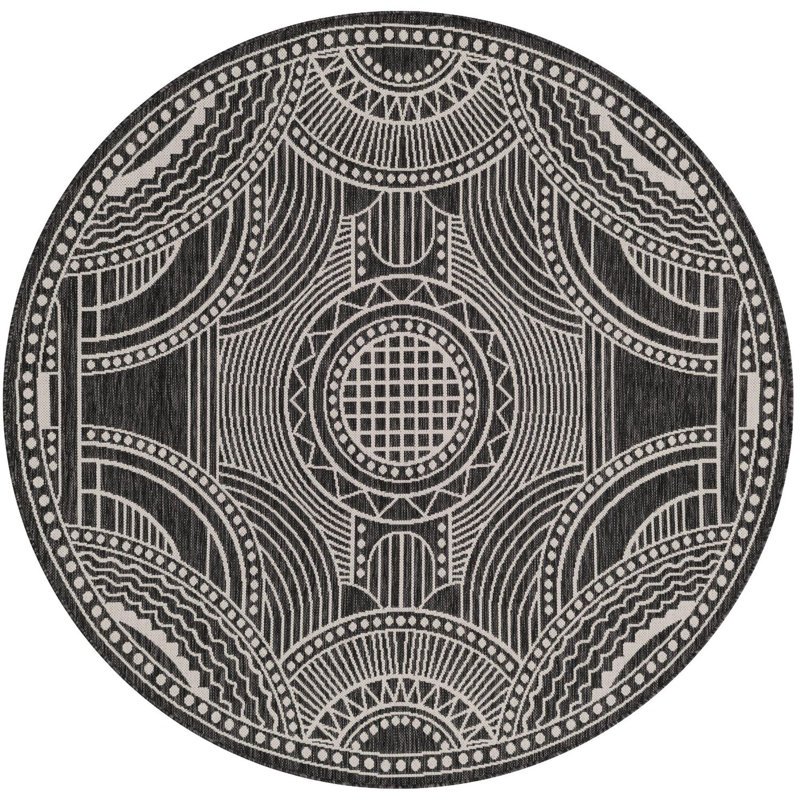 None Huitt Area Rug Black and White Colour, Round 6'1"