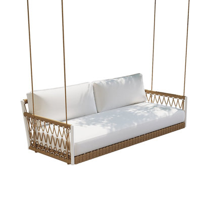 Ropipe Outdoor 2-Seater Swing Sofa In Khaki With Hand Woven Rope & White Cushion