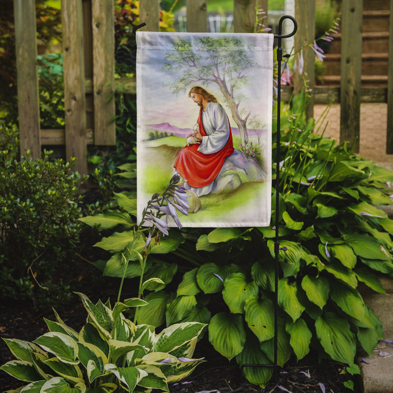 Drapeau de jardin Jésus avec agneau 2 côtés en polyester 15 x 11 po