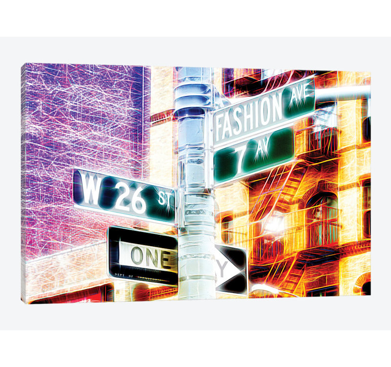 «7e Avenue», impression sur toile, H 16 po x l 24 po x P 1 po, Papier d'art encadré noir, Blanc