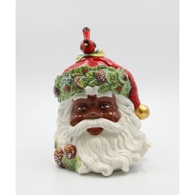 Père Noël afro-américain avec boîte à biscuits cardinal - 27,3 cm (H)