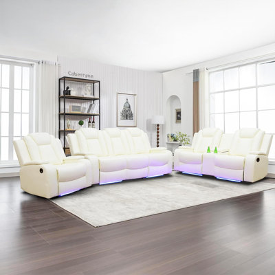 Drady 3 - Piece Faux Leather Living Room Set with LED Lighting and Wireless Charger by Brayden Studio