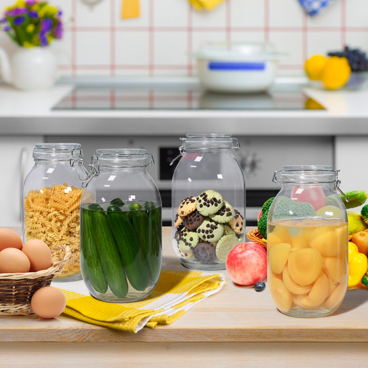 4 Glass Food Storage Jars with Airtight Lids + Chalkboard & Marker, Kitchen  Canisters for Flour, Sugar, Coffee, Cereal, Pasta, Canning, Cookie Jar