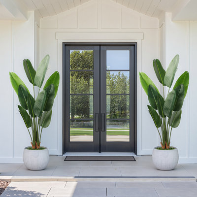 Oakgrove Fake Plants Faux Banana Leaf Tree Bird Of Paradise in Black Plastic Pot