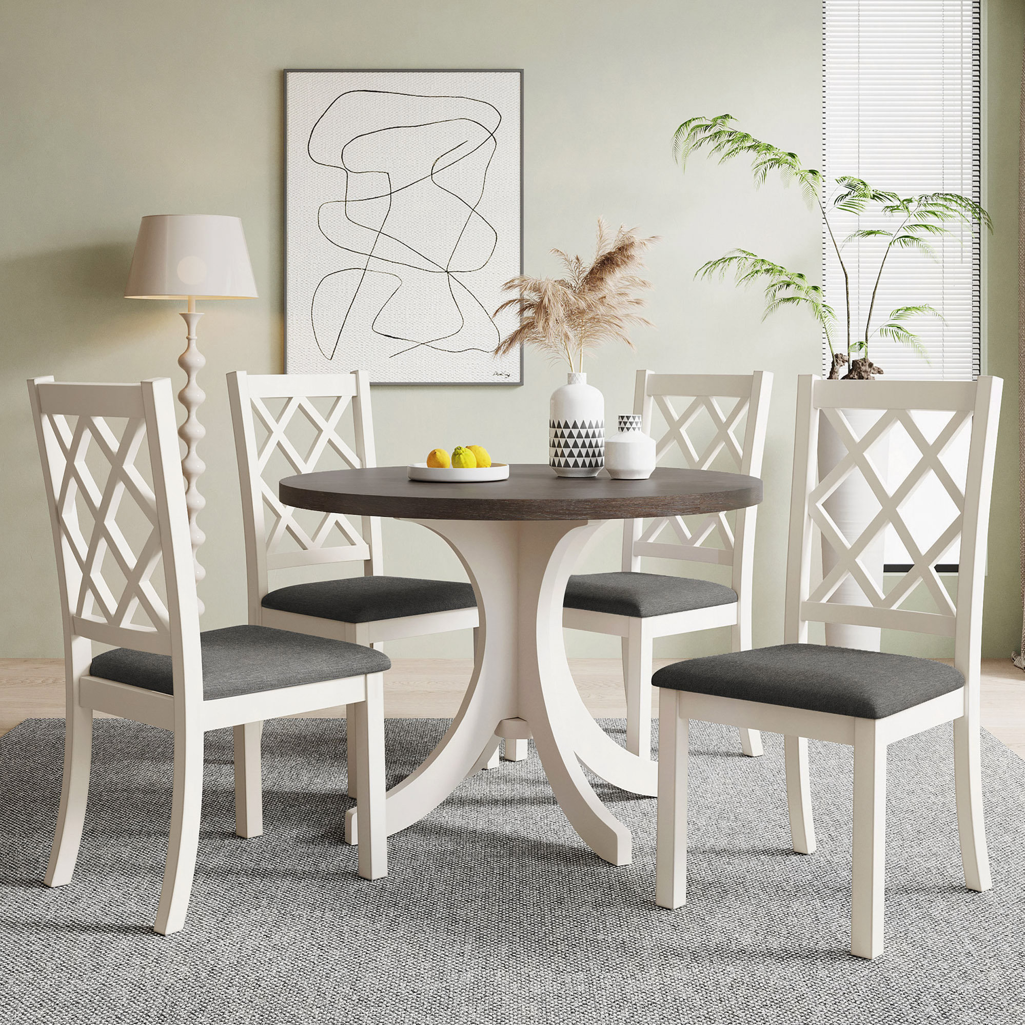 August Grove® Solid Wood 5-Piece Round Dining Table Set, Kitchen Table ...