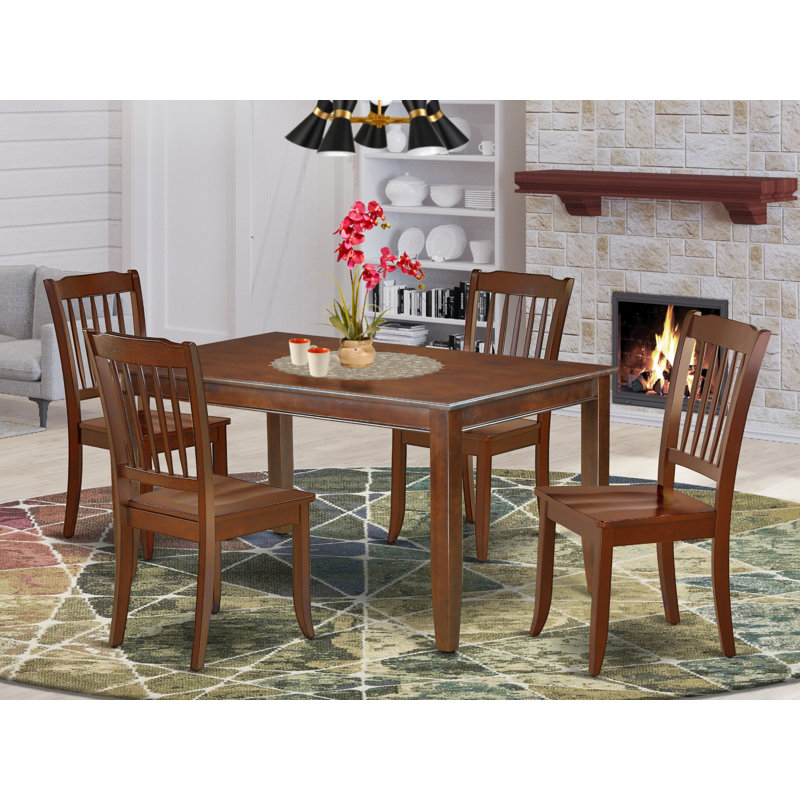 Ensemble repas 5 pièces pour 4 personnes comprenant une table de salle à manger rectangulaire et 4 chaises de cuisine, acajou