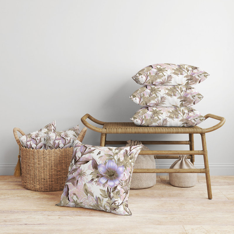 Pink and Gold Floral Faux Suede Square Throw Pillow