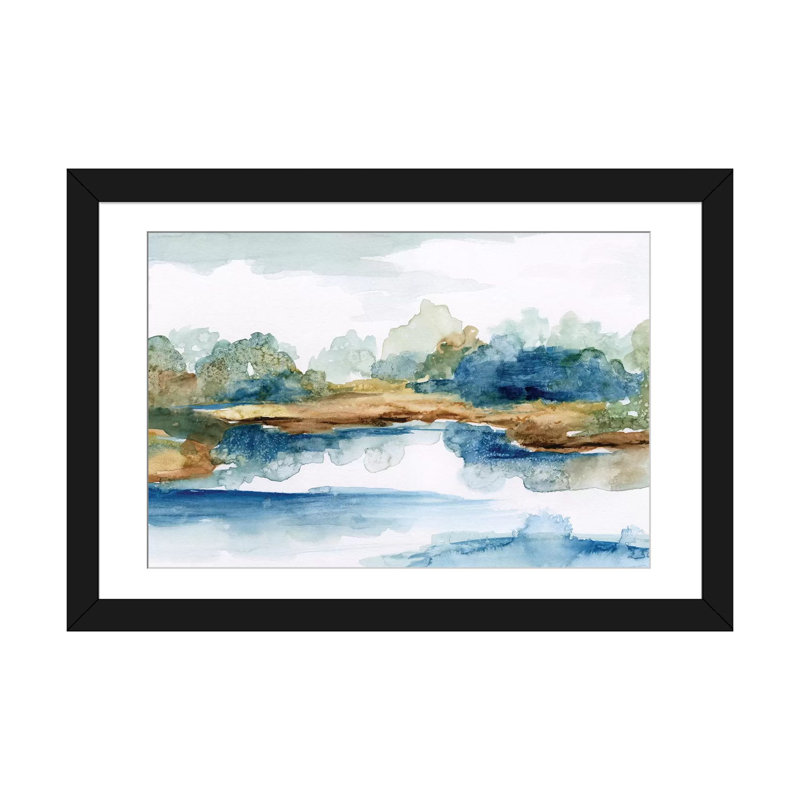 «Blue Serenity», impression sur toile, H 24 po x l 32 po x P 1 po, Papier d'art encadré noir, Blanc