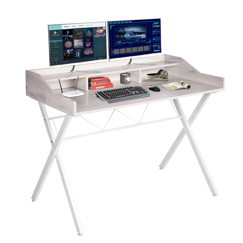 Bureau d'écriture avec tréteaux Kiefer, Blanc / blanc