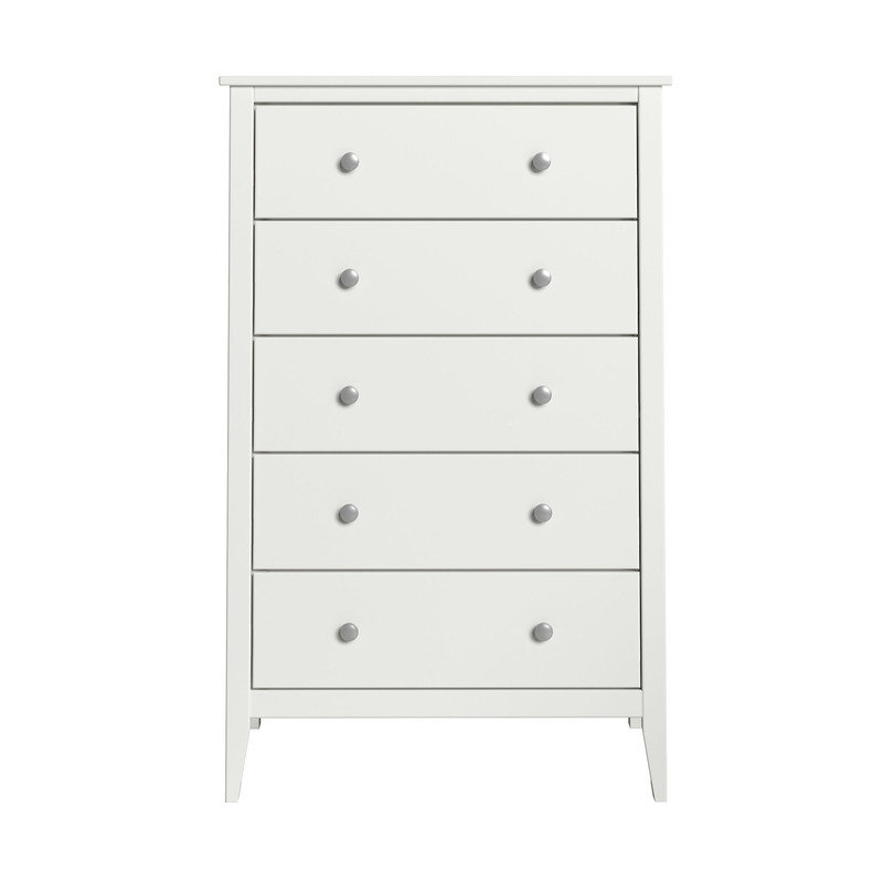 Solid Wood 5 Drawer Dresser, White