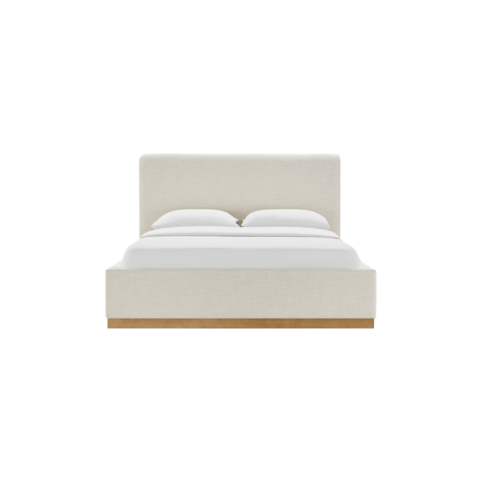 Delpha Grounded Upholstered Wood Base Bed, Effie Linen Performance Linen, Queen