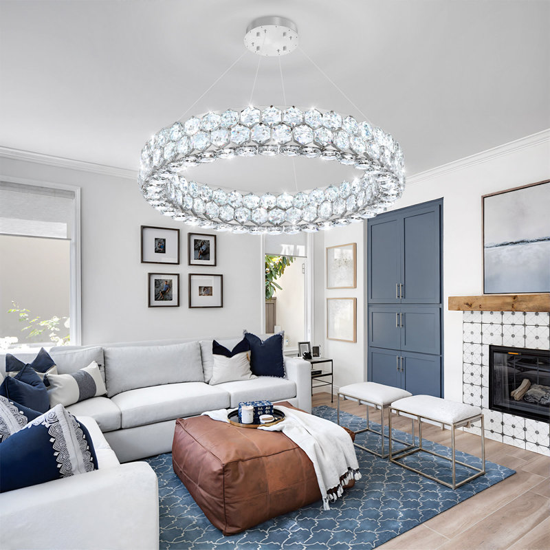 Crystal Ring Dimmable Chandelier, Silver