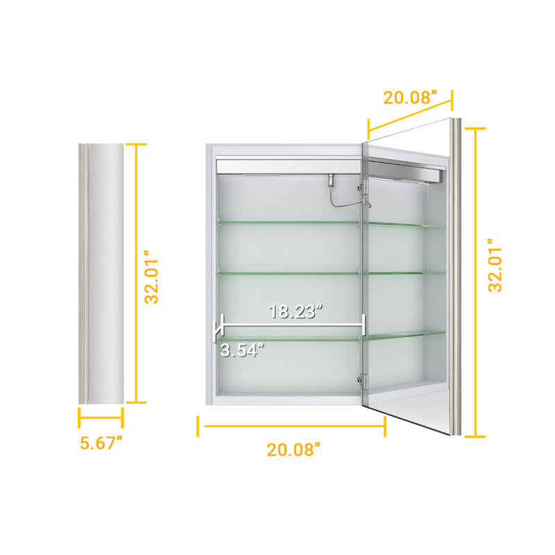 Svenn Recessed Lighted Medicine Cabinet With Mirror, 3 Adjustable Shelves, Beveled Design, Defogger, Outlets & Usbs