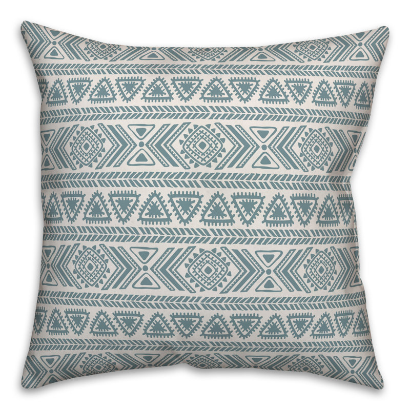  Coussin Tribal Sketches, Blanc / Bleu, 20 po x 20 po