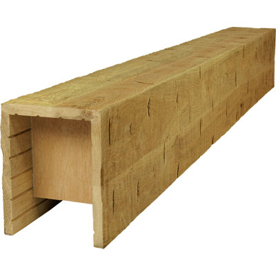 AmeriCraft Wood Hand Hewn Beam, 3-Sided (U-Beam), 9 1/2"W x 11 1/2"H x 144"L, Golden Pecan Finish, Stain Grade White Oak