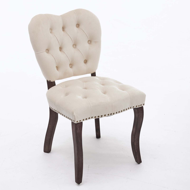 Tufted Upholstered Fabric Dining Chair,Set of 2, Beige