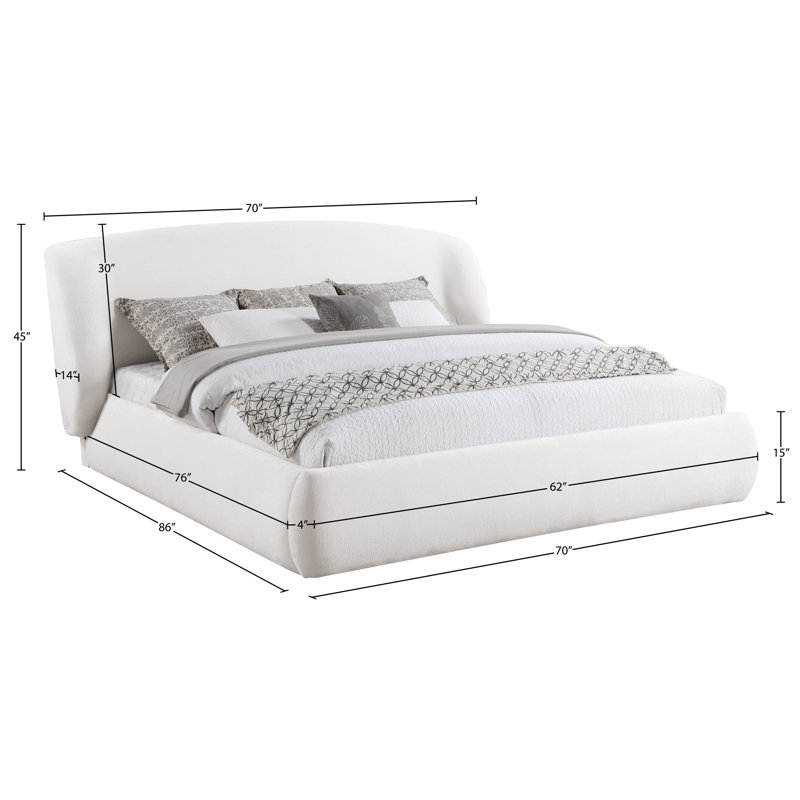 Sandro Burt Chenille Fabric Upholstered Bed, Full / Double, Cream Chenille Fabric