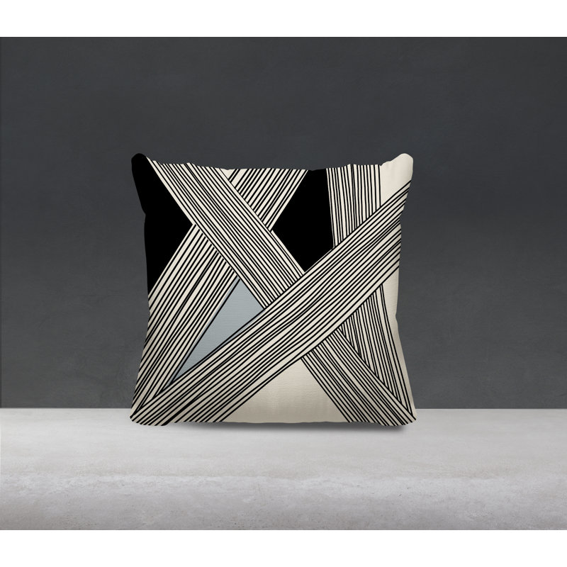 Cassie Abstract Outdoor Reversible Throw Pillow, 15"H x 15"W, Gray/Cream/Black