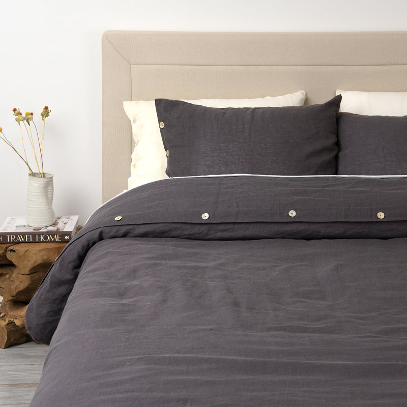 Modern & Contemporary Cotton Duvet Cover, Dark Grey, Queen Duvet Cover + 2 Standard Shams