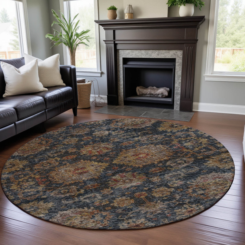 Premium Machine Washable Christina AMF1094 Damask Rug, Round 8'
