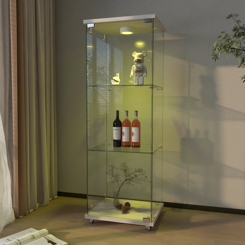 Vitrine moderne en verre éclairé à DEL avec assemblage rapide, fabrication en verre trempé, idéale pour mettre en valeur des objets de collection dans les salons et les chambres