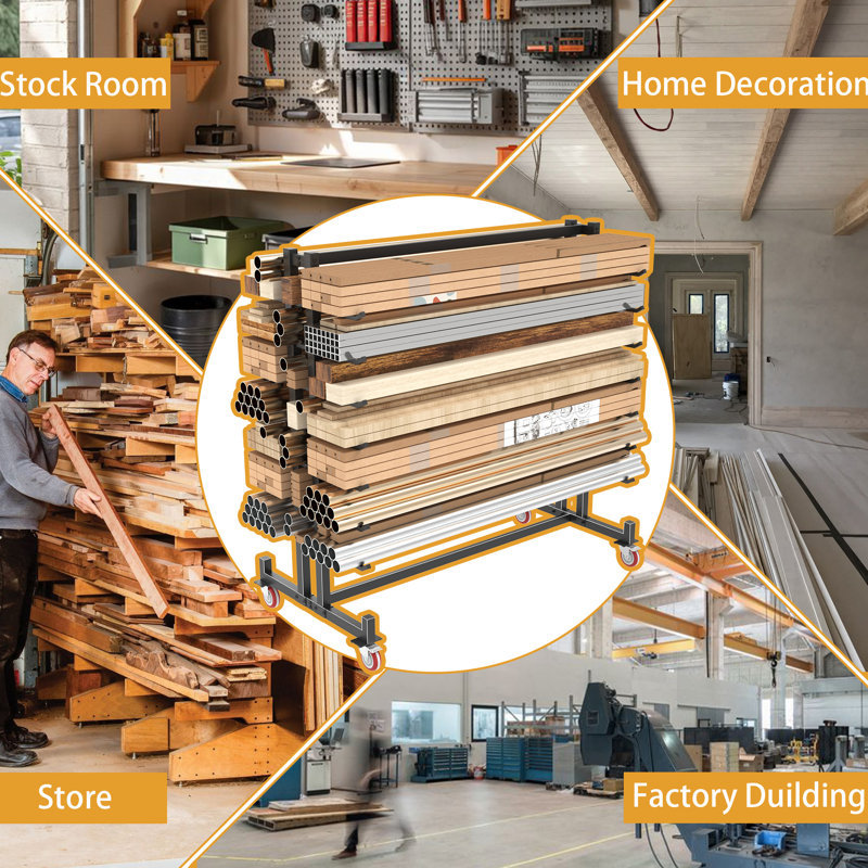 Étagère de rangement horizontale à roulettes pour bois, tablette de rangement en acier à 5 niveaux avec conception double face, capacité de 907 kg (2000 lb) pour l'organisation d'un atelier de garage