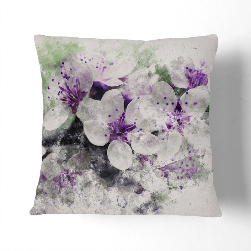 White and Purple Blossoms Scatter Cushion, 55cm H x 55cm W x 20cm D