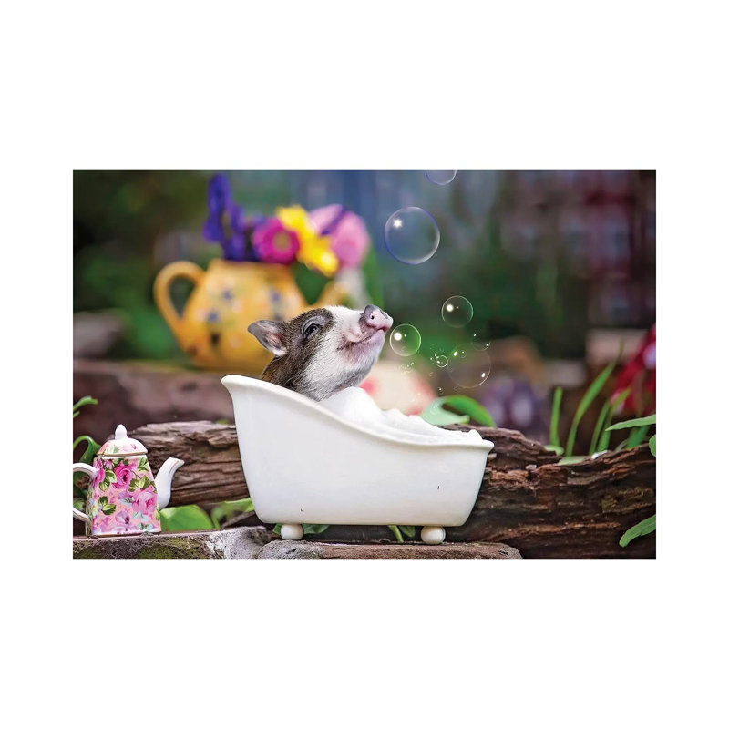 Piglet Bubble Bath by Karen Burke - Print on Canvas, 66.04cm H x 101.6cm W x 3.81cm D, Wrapped Canvas