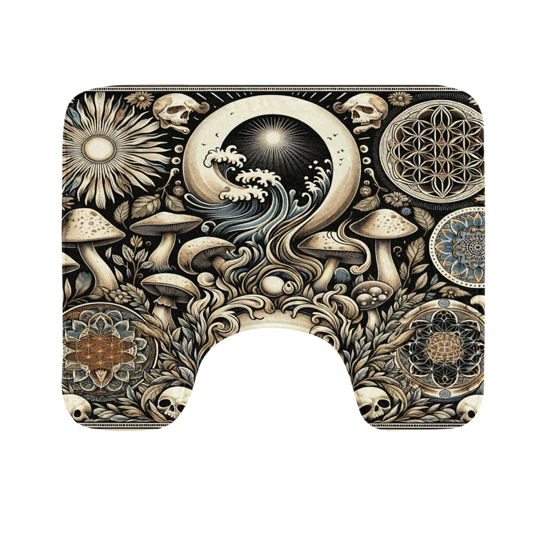  Gothic Art Toilet Mat U-Shape Bathroom Rug 20" x 16" Eggshell and Charcoal Grey