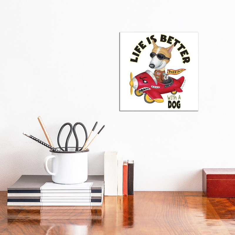 Corgi In A Plane With Words by Danny Gordon - Wrapped Canvas Gallery-Wrapped Canvas Giclée, 12" H x 12" W, Wrapped Canvas
