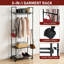 Portant à vêtements roulant 3 en 1 ultra-résistant, organisateur de placard portatif avec structure en acier au carbone - Roues verrouillables - Barre de suspension + Étagère supérieure pour sacs + Étagères de rangement à 2 niveaux, Noir