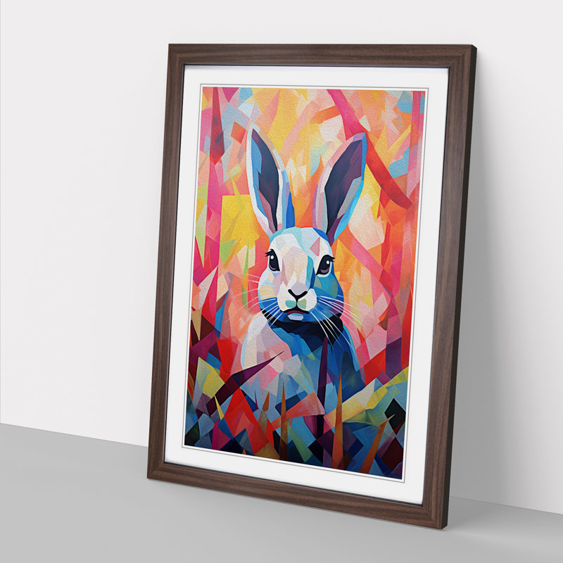 XYZ-FRM-V1223-5321 Rabbit Abstract - Single Picture Frame Print on Wood, Walnut, 64cm H x 46cm W x 2cm D