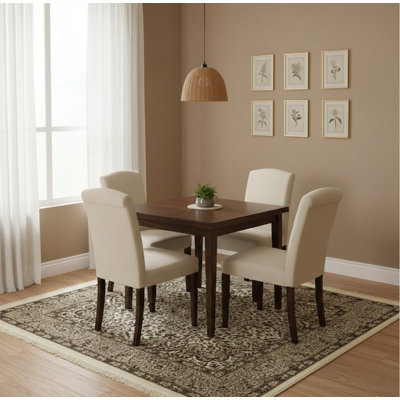 Cream Floral Kirman 5x5 Oriental Square Rug