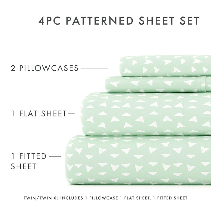 Sheet Set Solid Microfiber Ultra Soft Bedding, Twin Sheet Set with 1 Pillowcase, Jade Geometric