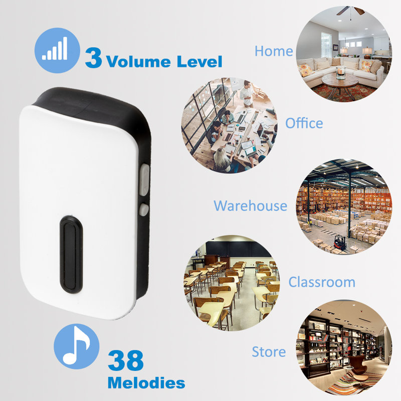Doorbell Wireless, Waterproof Doorbell Chime Kit, 38 Doorbell Chimes And 3 Volume Level, Doorbells For Home Over 1000 Feet Operating Range (1 Receiver X 1 Push Button) in , Rectangle