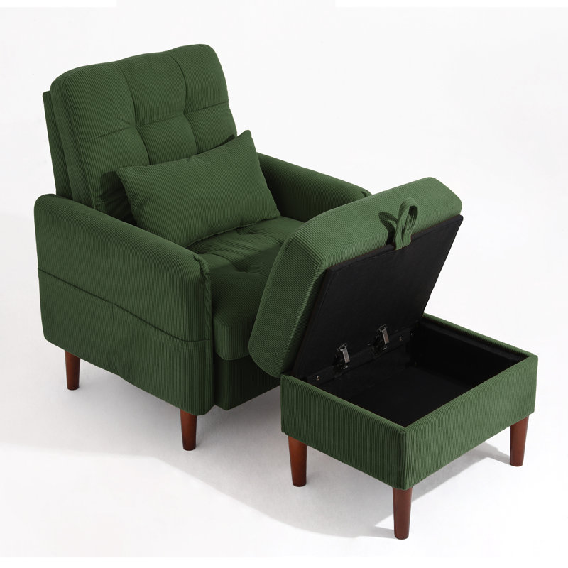 Upholstered Armchair with Footstool, Green