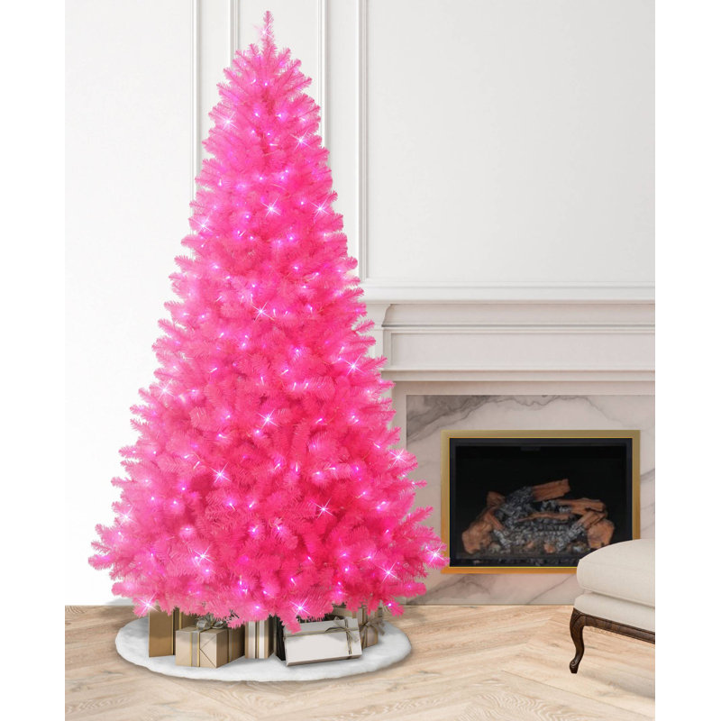 Arbre vert foncé 7,5 pi pré-éclairé en PVC / Hardneedle, Rose