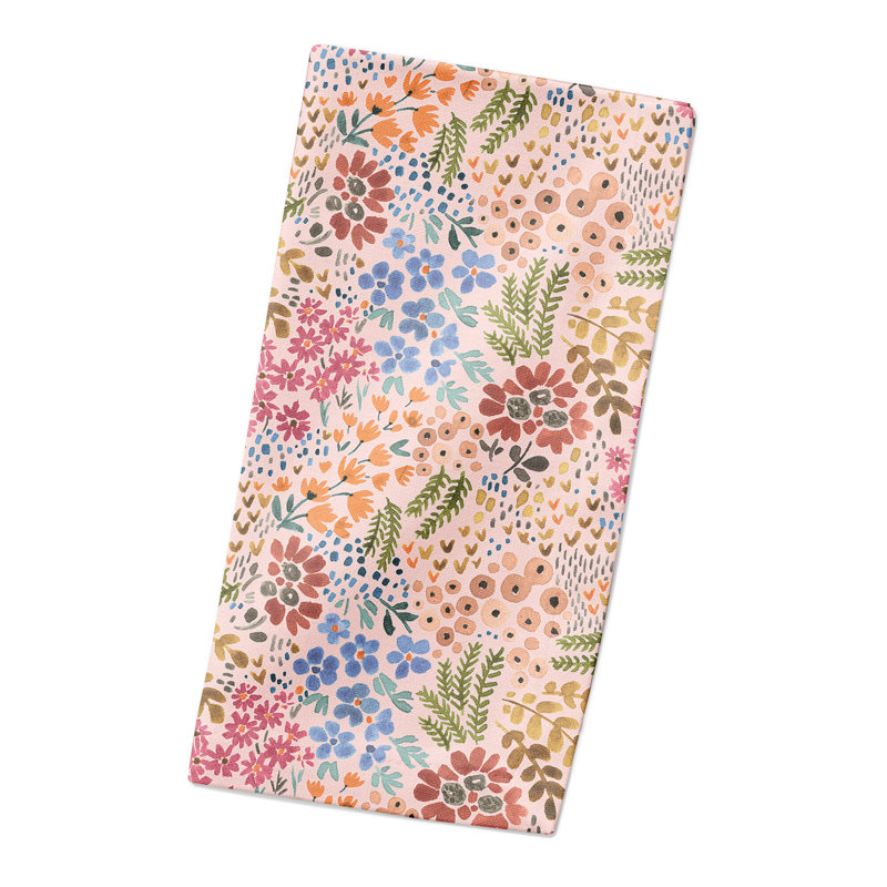 Cotton Floral Square Napkin, Pink