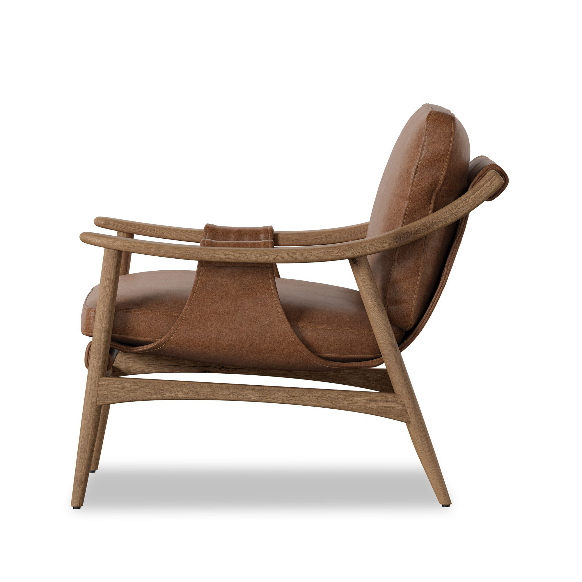Marisol Solid Wood Armchair, Chaps Saddle Top Grain Leathe, Worn Oak