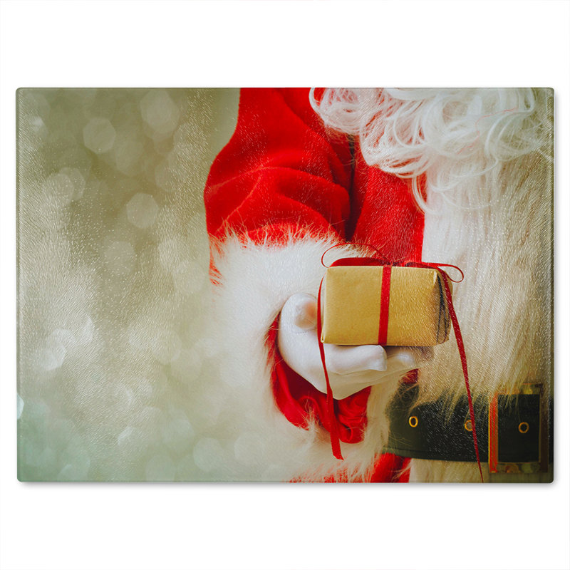 Santa Claus Gloved Hands Dining Glass Chopping Board